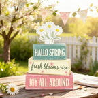 Spring Decoration Wooden Tiered Tray Decor – Rustic Hallo Spring Stacked Block Sign with Daisy Flower Topper – Farmhouse Tabletop Spring Decor for Living Room Shelf Kitchen Coffee Bar Seasonal Home Display - Image 6