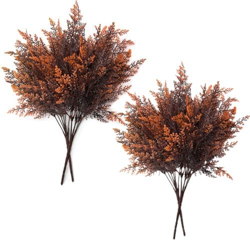 CATTREE Artificial Ferns Plants Fake Boston Fern Shrubs Plastic Leaves Faux Greenery Bushes for Home Décor Outdoor Indoor Garden Wedding Party Decoration Office Yard Verandah Planter Filler Red 4 Pack by CATTREE