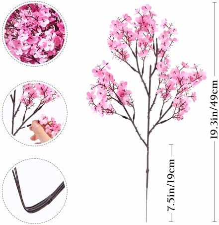 SITUMEIZI 6Pcs Pink Artificial Baby's Breath Flowers 19.3 Inch Silk Gypsophila Bundles Real Touch Fake Flowers for Wedding, Home Decor, Fall Centerpieces DIY Floral Arrangement - Image 5