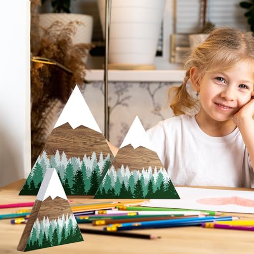 3 Pcs Mountain Shelf Decor Mountain Wooden Wall Decor Forest Art, Green - Image 5