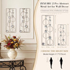 ZEXUIRU 2 Pcs Abstract Metal Art for Wall Decor Living Room Bedroom Bathroom Office Metal Bling Modern Geometric Hanging Vertical Small Iron Sculpture Plaque Pack -Silver 15.7in - Image 3
