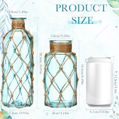 Chuangdi Set of 2 Coastal Glass Flower Vase with Boho Rope, Light Blue - Image 2