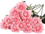 Kimura's Cabin 12pcs Real Touch Rose Artificial Flowers Long Stem,Dark Pink by WeddingPartyArrangementBouquetsDecorationArtificialFlowers