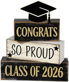 2026 Graduation Table Decorations Class of 2026 Senior Tiered Tray Decor Wooden Cap Block Signs Farmhouse Congrats Grad Tabletop Party Centerpiece for Tables Wooden Sign for Home Decor by Unknown