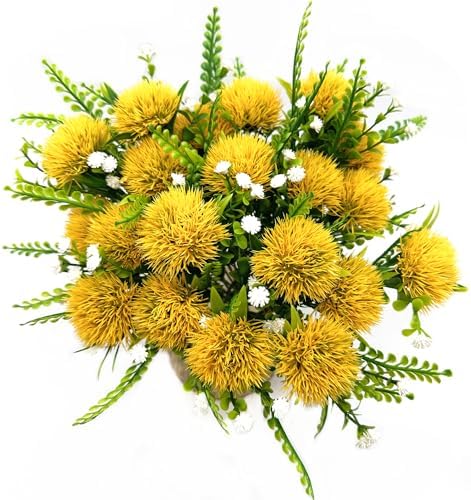 CATTREE Artificial Dandelion Plants, Plastic Flowers Shrubs Bushes Fake Grass Wedding Indoor Outdoor Home Garden Verandah Centerpieces Arrangements Party Decoration Planting Filler - Yellow 4 Pack - Image 6