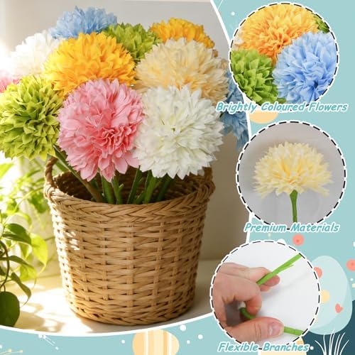 Tinsow 12 pcs Artificial Flowers Easter Faux Ball Chrysanthemum Bouquet Flowers Wedding Bouquet for Spring Home Garden Party Wedding Decoration (Mixed Color) - Image 4