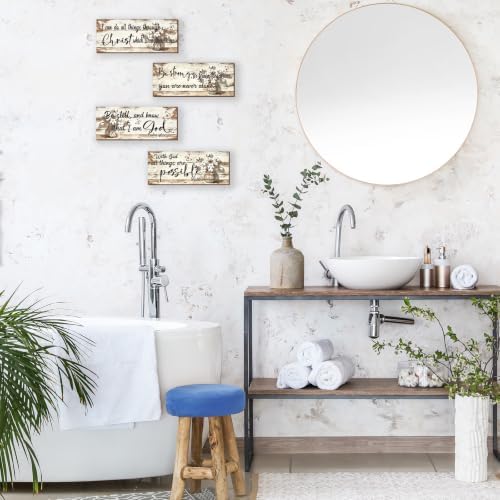 4 Pieces Beige Bathroom Decor Farmhouse Bible Verses Wall Decor Christian Signs Religious Art for Home Motivational Prayer Wall Art for Living Room Office Bedroom Bathroom(Beige, 10x4") - Image 7