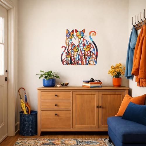 Wesiti Metal Cat Wall Art Decor Colorful Sculptures Mid Century 11.8x11.6 - Image 5