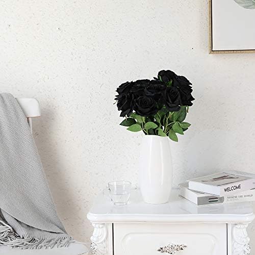 10pcs Black Roses Artificial Flowers, Realistic Faux Rose with Long Stem - Image 6