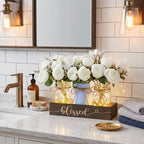 3 Pcs Mason Jar Table Centerpieces for Dining Room with Wood Tray&Led Light - Image 6