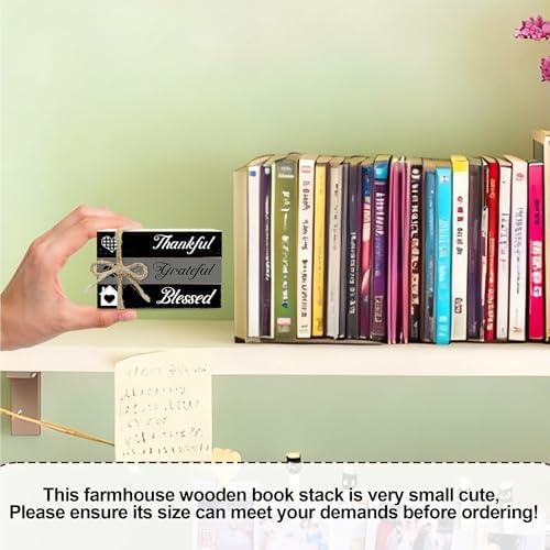 Decorative Books For Home Decor, Wood Book Stack For Table Decor, Thankful Grateful Blessed Decoration Books For Living Room Bookshelf Office, Thanksgiving Farmhouse Stacked Books Decoration (L80) - Image 3