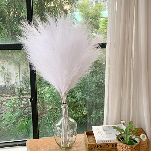 Faux Pampas Grass, 9 PCS 37''/3.1FT Tall Fluffy Fake Pompas Floral, Large Artificial Pompous Grass Branches for Floor Vase Fillers, Boho Farmhouse Room Wedding Decor (White) - Image 3