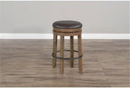 Pemberly Row Set of 3 Natural Brown Wood Bar Unit and 2 Backless Swivel Barstool - Image 5