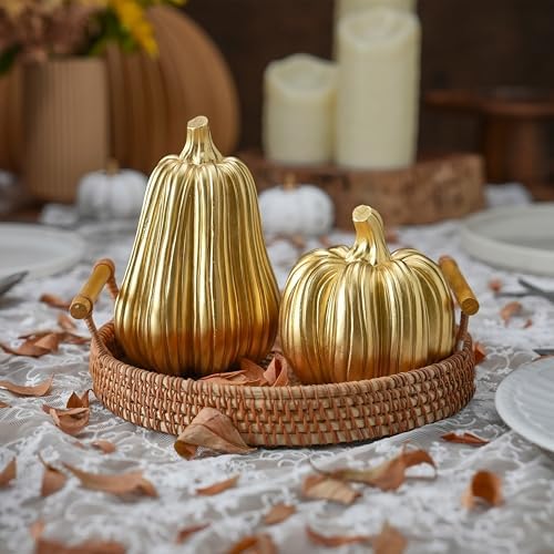 FESTGLOX Gold Fall Pumpkin Decor, Resin Pumpkin Figurines for Decorating - Image 5