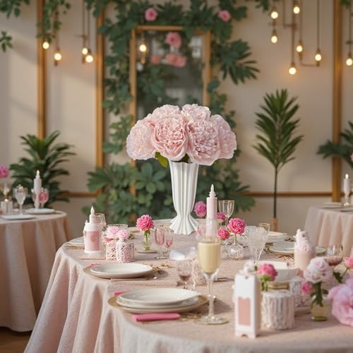 2 Bouquet 10Heads Artificial Fake Peony Flowers Silk Faux Flower for Home Office Party Wedding Decorations - Image 5