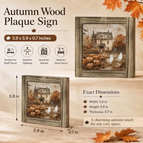 Funny Farmhouse Ghost Wood Plaque Sign, Halloween Tabletop Decor Signs 12 - Image 2