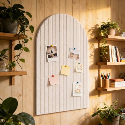 Large Arched Felt Bulletin Board, Sized 36" x 24" for Office & Wall Decor – 6 Customizable Adhesive Tiles with Pins are Perfect to Display Your Photos (Khaki) - Image 6