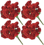 Silk Roses Flower Bouquet 4 Bundles 60 Heads for Wedding Home, Red by WishTip