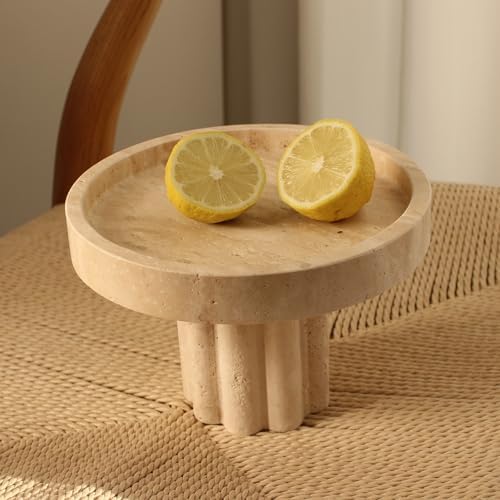 Natural Travertine Tray with Leg, Round 7.1" Vanity Decorative Tray for Countertop Organizer, Catchall Tray for Perfume, Candles, Jewelry Dish - Image 2