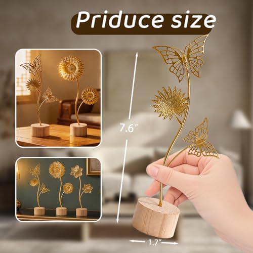 Gold Leaf Home Decor Set - Metal Leaves Statues, Modern Artistic Sculptures for Living Room, Office, Shelf & Home Decorative, Handmade 3D Botanical Accents (Summer Docor) - Image 5