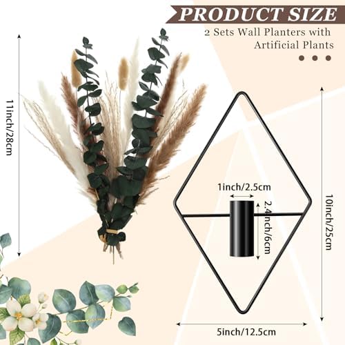 Jexine 2 Pcs Hanging Artificial Planters Wall Decor, Matte Black, Pampas - Image 2