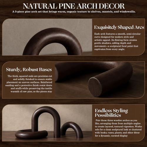 EOSAHR Acacia Wood Arch Decor Set: Wood Sculpture for Shelf Decor,Darkbrown - Image 4