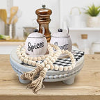 dwellington Farmhouse Beaded Wood Pedestal Tray Decor, 7.6” Round Vintage Display Stand, Decorative Accent Display Riser for Kitchen, Bathroom Small Items (White) - Image 6