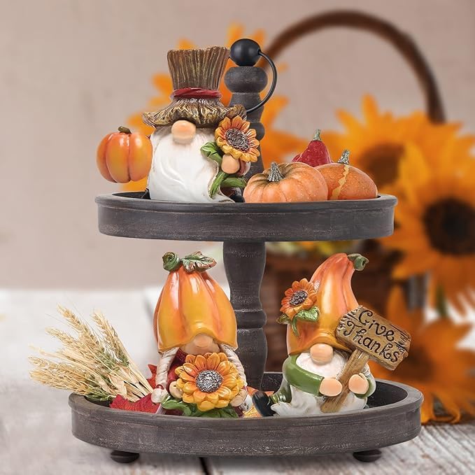 Hodao Thanksgiving Decorations Indoor - Resin Fall Gnome Figurines with Pumpkin and Sunflower, Harvest Autumn Table Decor, for Family and Friends, Holiday Thanksgiving Centerpiece - Image 4