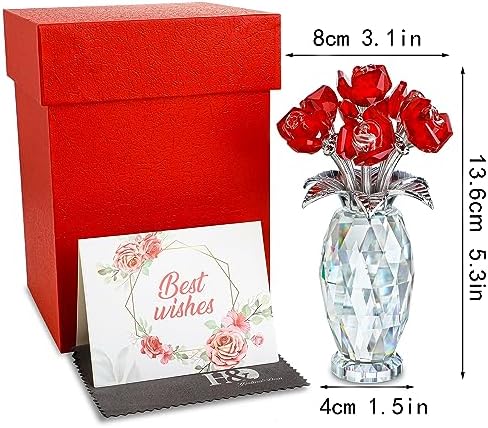 Handmade Red Crystal Glass Rose Figurine with Base Table Centerpiece Decor - Image 5