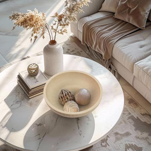 YMXYJM Decorative Resin Bowl, Large Fruit Bowl, Artificial Travertine Beige - Image 6