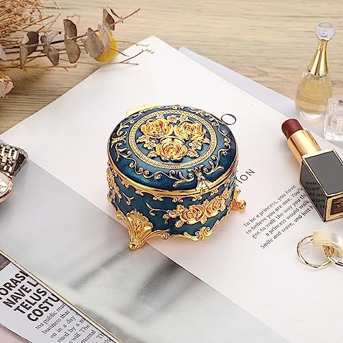 Hipiwe Antique Metal Jewelry Box Ring Earring Treasure Chest Case, Small - Image 2