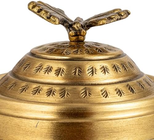 Creative Co-Op Round Hammered Metal Container with Butterfly Finial, Brass Finish - Image 6