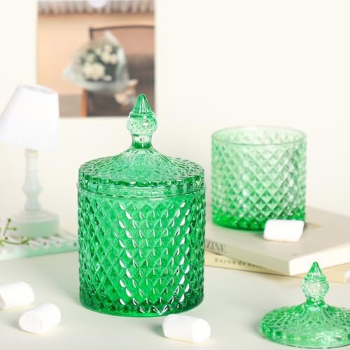 Sizikato Diamond Faceted Glass Candy Jar with Lid, 18oz Green Decorative Jar, Nut Jar, Dried Fruit Storage Jar. - Image 3