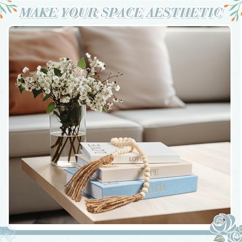 3 Set Linen Decorative Books with Beaded Garland, Classic, Light Blue - Image 4