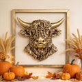 Newinhome Animal Heads Wall Decor (Includes Metal Frame) Resin Animals Sculptures Head Wall Hanging Decoration Gold vintage Wall Sculpture for Living Room Bedroom Office(Highland cattle) by Newinhome