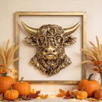 Newinhome Animal Heads Wall Decor (Includes Metal Frame) Resin Animals Sculptures Head Wall Hanging Decoration Gold vintage Wall Sculpture for Living Room Bedroom Office(Highland cattle) by Newinhome