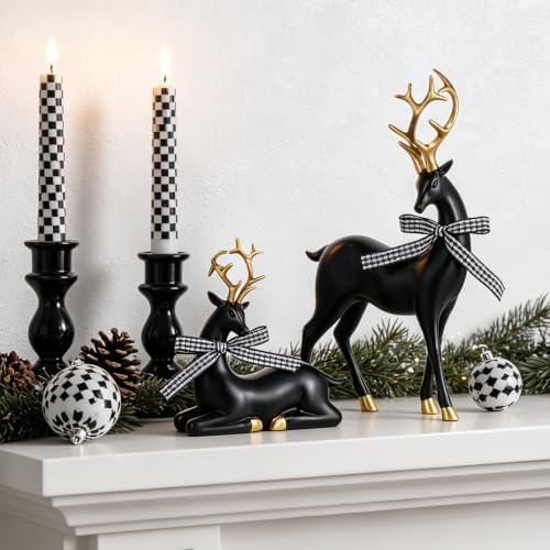 WDS WONDROUS Christmas Reindeer Decorations Modern Black Gold Table Decor - Image 5