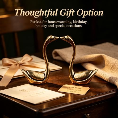 2‑Pack Solid Brass Swan Figurines,Brass Animals Figurine Decorative,Vintage Mini Metal Swan Statue, Romantic Decorative Sculpture for Desktop Bookshelf Mantel, Collectible Gift (2.2" H ×1.77" W) - Image 6