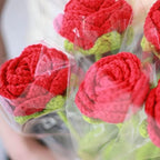 JOONOR 6 Pcs Hand-Woven Roses, Crochet Rose Flower Bouquet, Red - Image 4