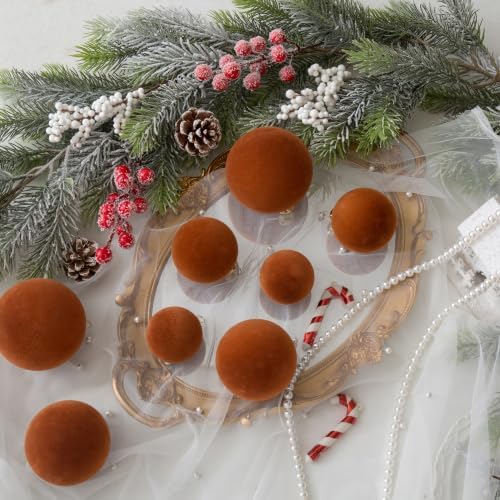 46Pcs Velvet Christmas Ball Ornaments Set - Flocked Shatterproof Christmas Tree Decorations Classic Hanging Ornaments with Rope for Xmas Wreath Holiday Home Decor (Multi-Size, Orange) - Image 3