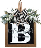 Last Name Porch Decor, Welcome Sign Wreath, Porch Decorations - 26 Letter Wreaths for Front Door, Spring & All Seasons Monogram (B) by ELEFOCUS