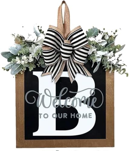Last Name Porch Decor, Welcome Sign Wreath, Porch Decorations - 26 Letter Wreaths for Front Door, Spring & All Seasons Monogram (B) by ELEFOCUS
