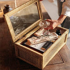 Large Handwoven Boho Rattan Display Boxes with Glass Lids Set of 2 - Image 6