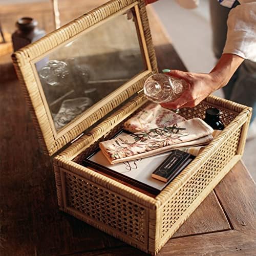 Large Handwoven Boho Rattan Display Boxes with Glass Lids Set of 2 - Image 6