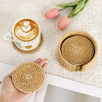Drink Coasters Set of 6-Handwoven Rattan Coaster with Holder,Natural Rattan - Image 5