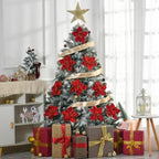10 Pcs 9.4" Velvet Poinsettia Picks Glitter Artificial Christmas Flower Stems for Xmas Tree Wreath Garland Winter New Year Home Decoration, Dark Red - Image 2