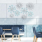 Blulu 8 Pcs Teal Blue Metal Wall Decor Cast Iron Starburst Wall Art Bling Crystal Sculptures Living Room 3D Teardrop Radial Rhinestone Hanging Diamond Accents for Home Office Bedroom Entryway - Image 6