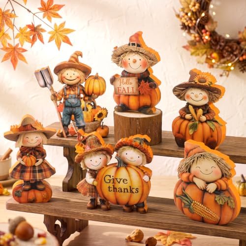 Vicenpal 6 Pcs Fall Thanksgiving Decoration Wooden Scarecrow Pumpkin Decor by Vicenpal