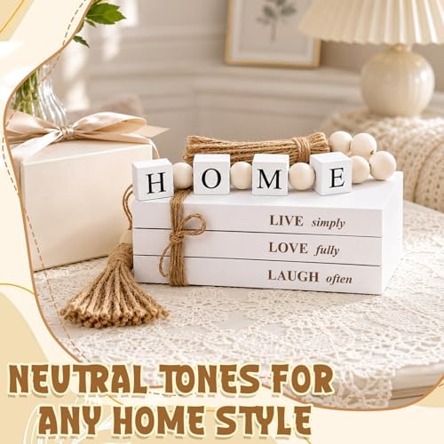 Decorative Book with Wood Bead Garland for Home Decor - Rustic Home Sign - Farmhouse Coffee Table Shelf Mantel Accents - Modern Interior Decoration Set - Image 3