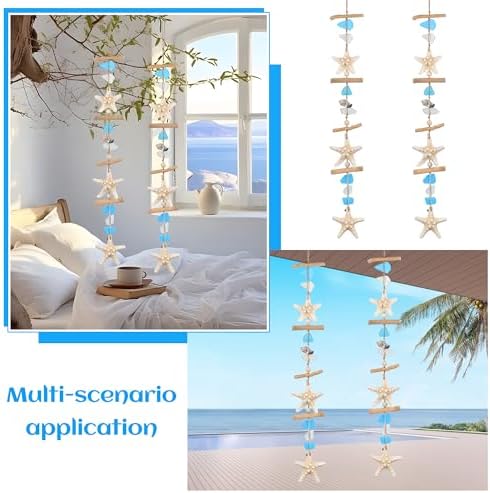 JQAQJU 2PCS Sea Glass Wooden Coastal Wall Decor with Starfish Sea Shells - Image 4